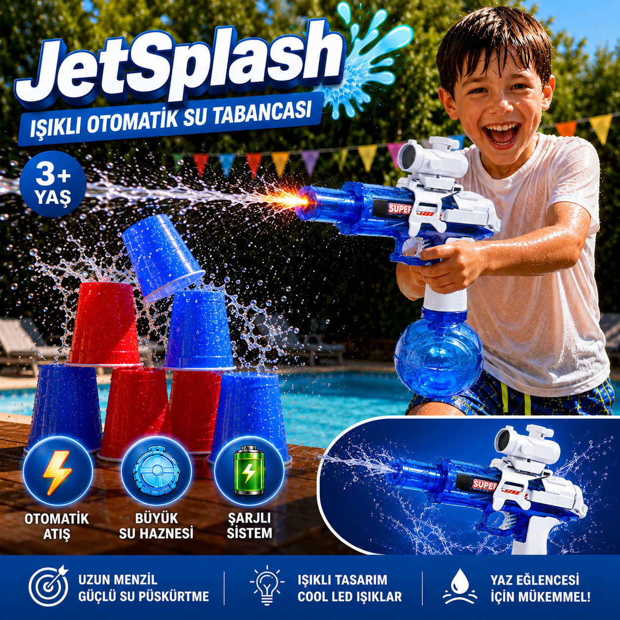 JetSplash™ Işıklı Otomatik Su Tabancası